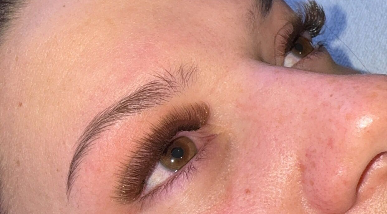 Close-up of expertly styled lashes at Amie J - Lash & Brow artist, Melbourne, Victoria, AU.