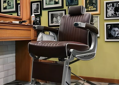 Vintage barber chair at Julian's Barbershop, Dubai, AE, offering nostalgic grooming experience.