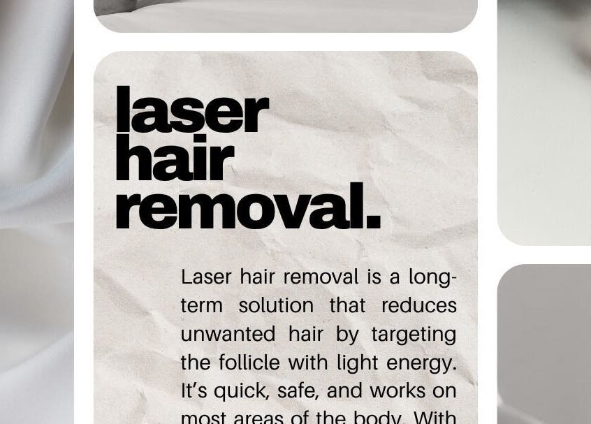 Laser hair removal signage at Nails LCB in Havant, England, GB, showcasing smooth skin results.