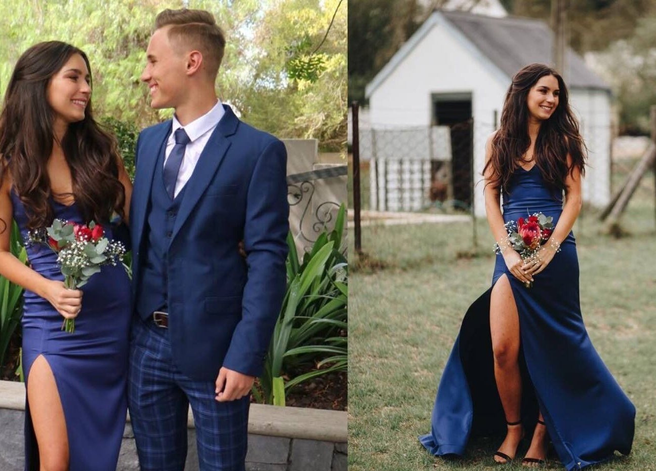A couple in stylish blue formal attire at Go Brown Vredekloof Studio, Brackenfell, Western Cape, ZA.