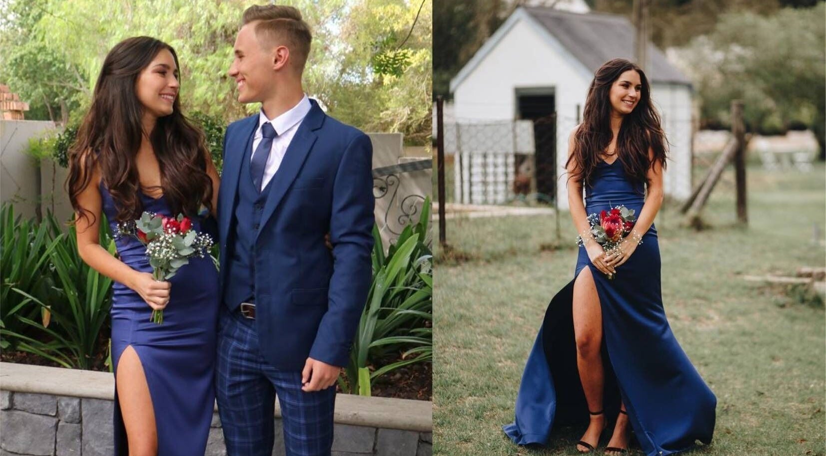 A couple in stylish blue formal attire at Go Brown Vredekloof Studio, Brackenfell, Western Cape, ZA.