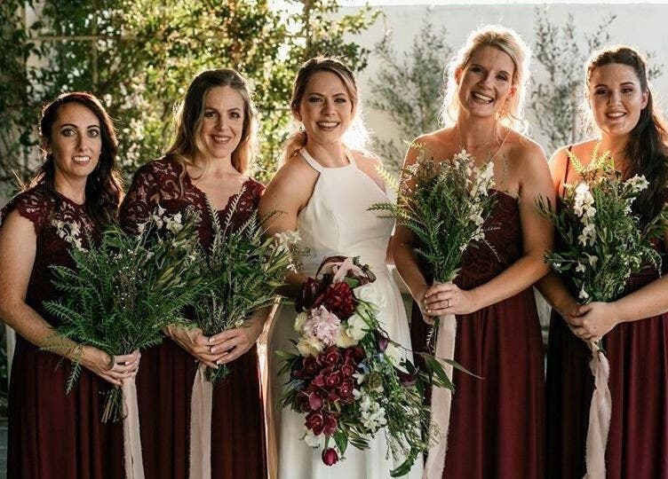 Elegant bridal party with bouquets at Go Brown Durbanville Studio, Durbanville, Western Cape, ZA.