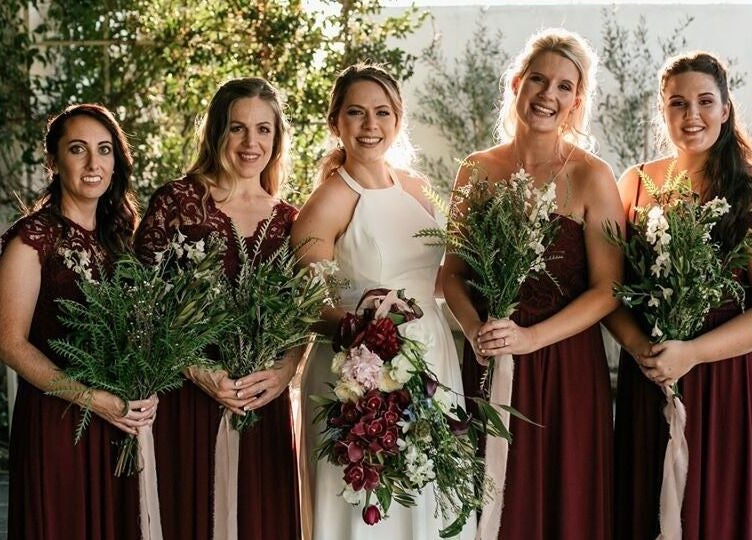 Elegant bridal party with bouquets at Go Brown Durbanville Studio, Durbanville, Western Cape, ZA.