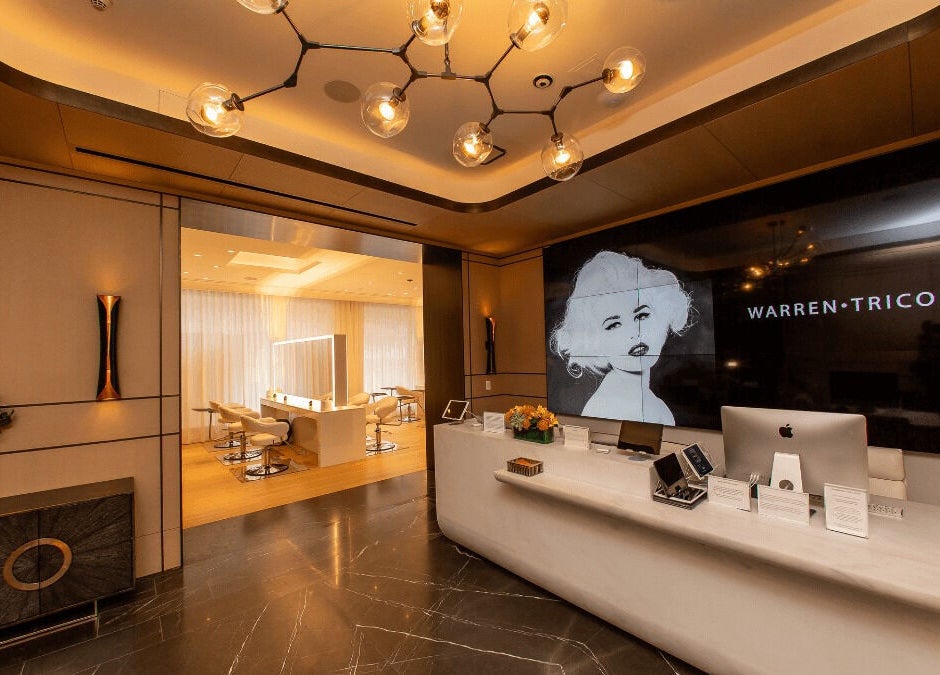 Chic reception area at Zegna Nails UES showcasing modern decor, New York, New York, US.