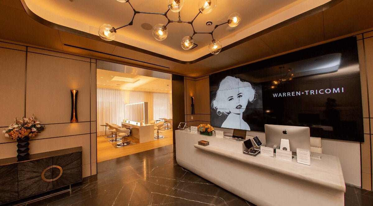 Chic reception area at Zegna Nails UES showcasing modern decor, New York, New York, US.