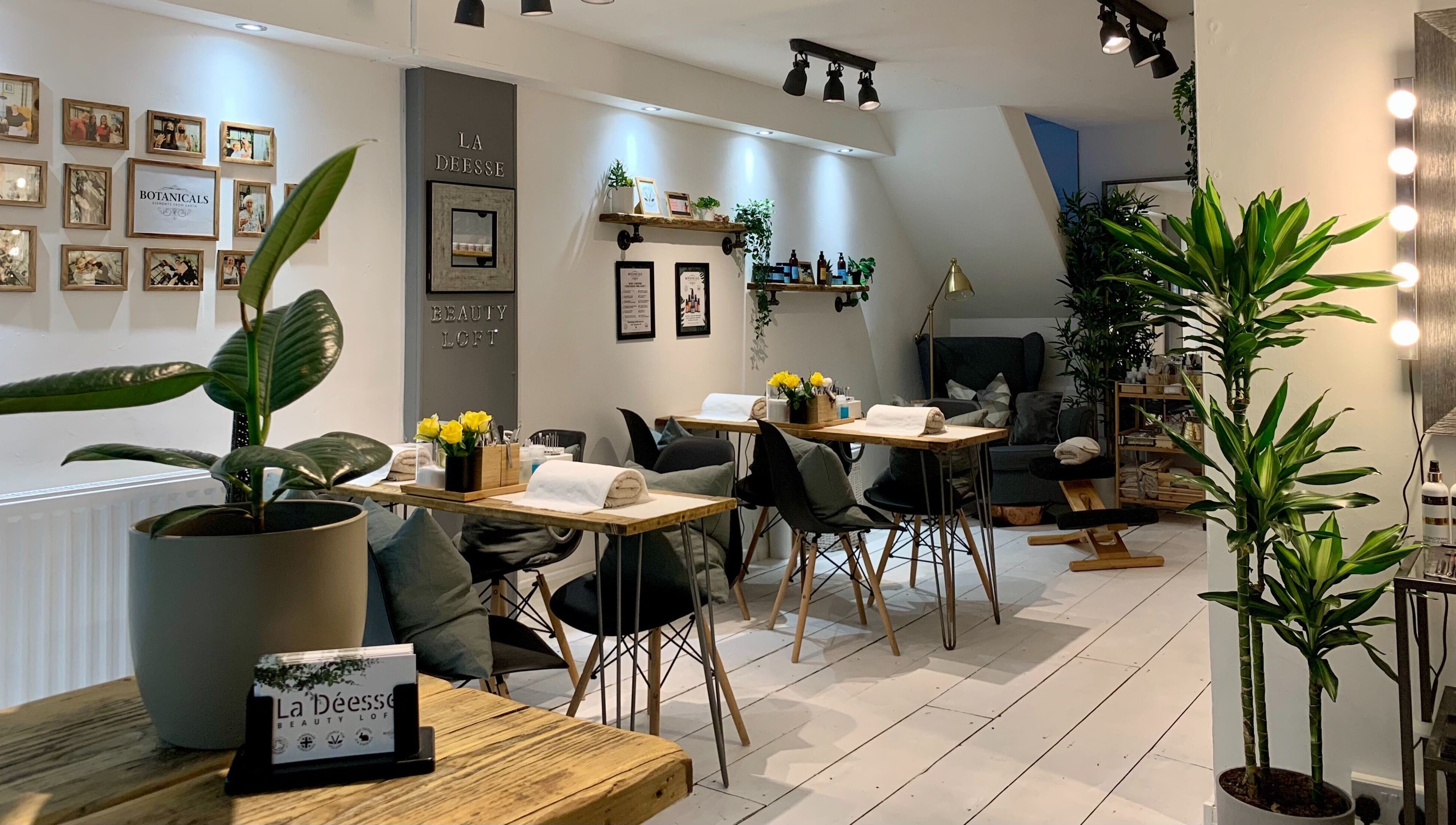 Calming interior of La Déesse Beauty Loft, Bath, England, GB with plants and elegant décor.