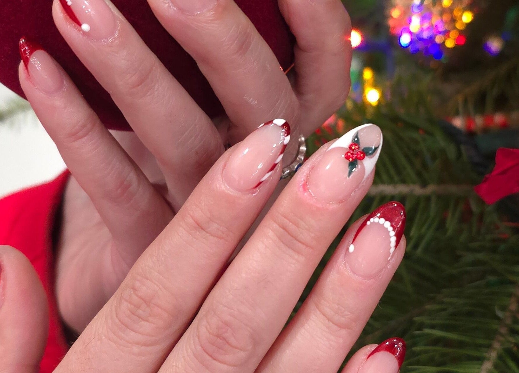 Elegant festive nail art at Serena Nails and Spa, Burlington, Massachusetts, US. Perfect holiday style.
