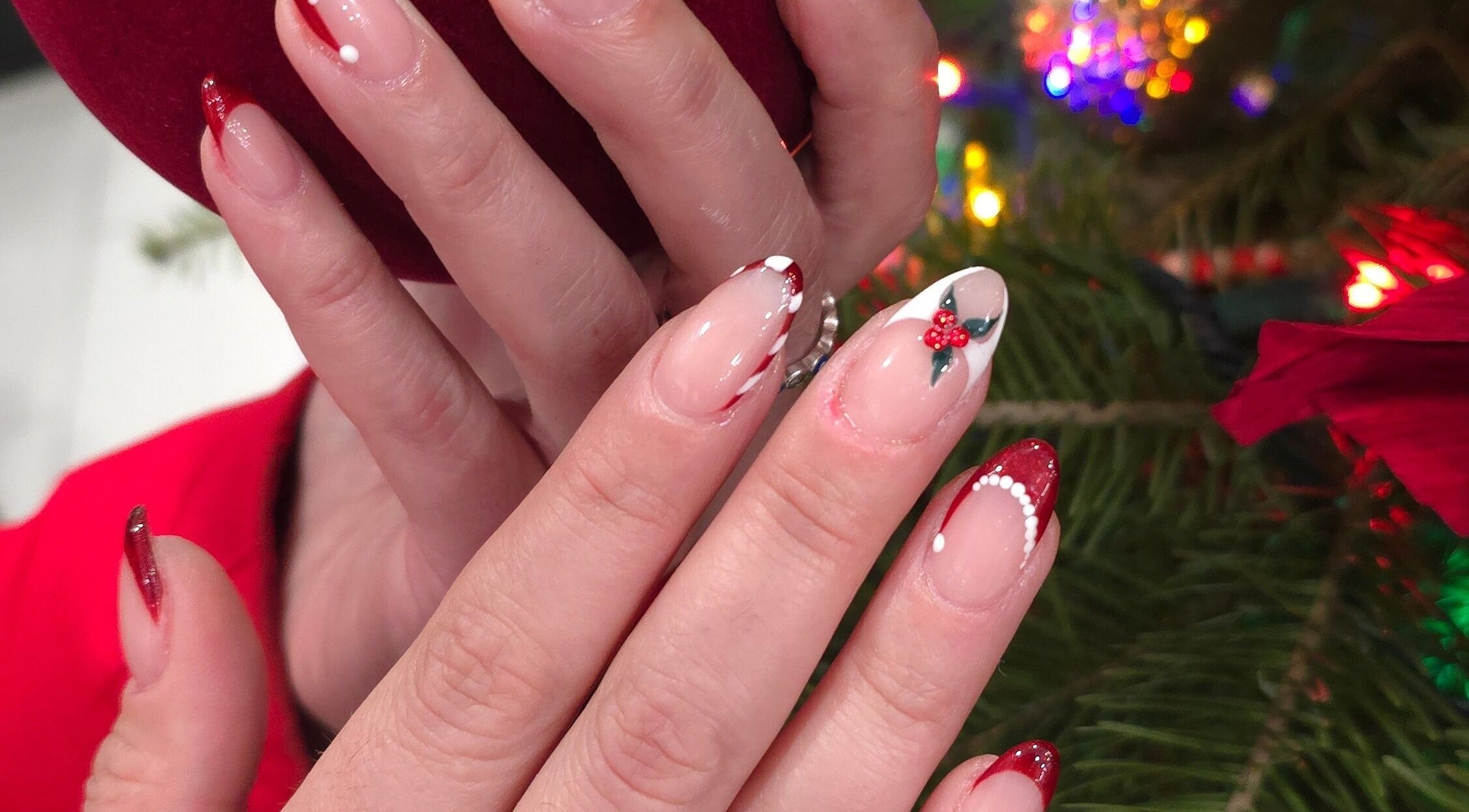 Elegant festive nail art at Serena Nails and Spa, Burlington, Massachusetts, US. Perfect holiday style.