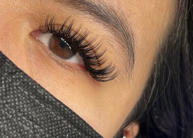 Close-up of expertly applied eyelash extensions at Cara Lash Studios, Toronto, Ontario, CA.