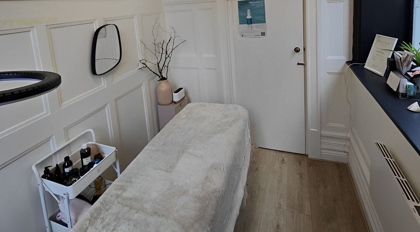 Calming treatment room at Dionne The Dressing Up Box Permanent Makeup & Training Academy, Bolton, England, GB.