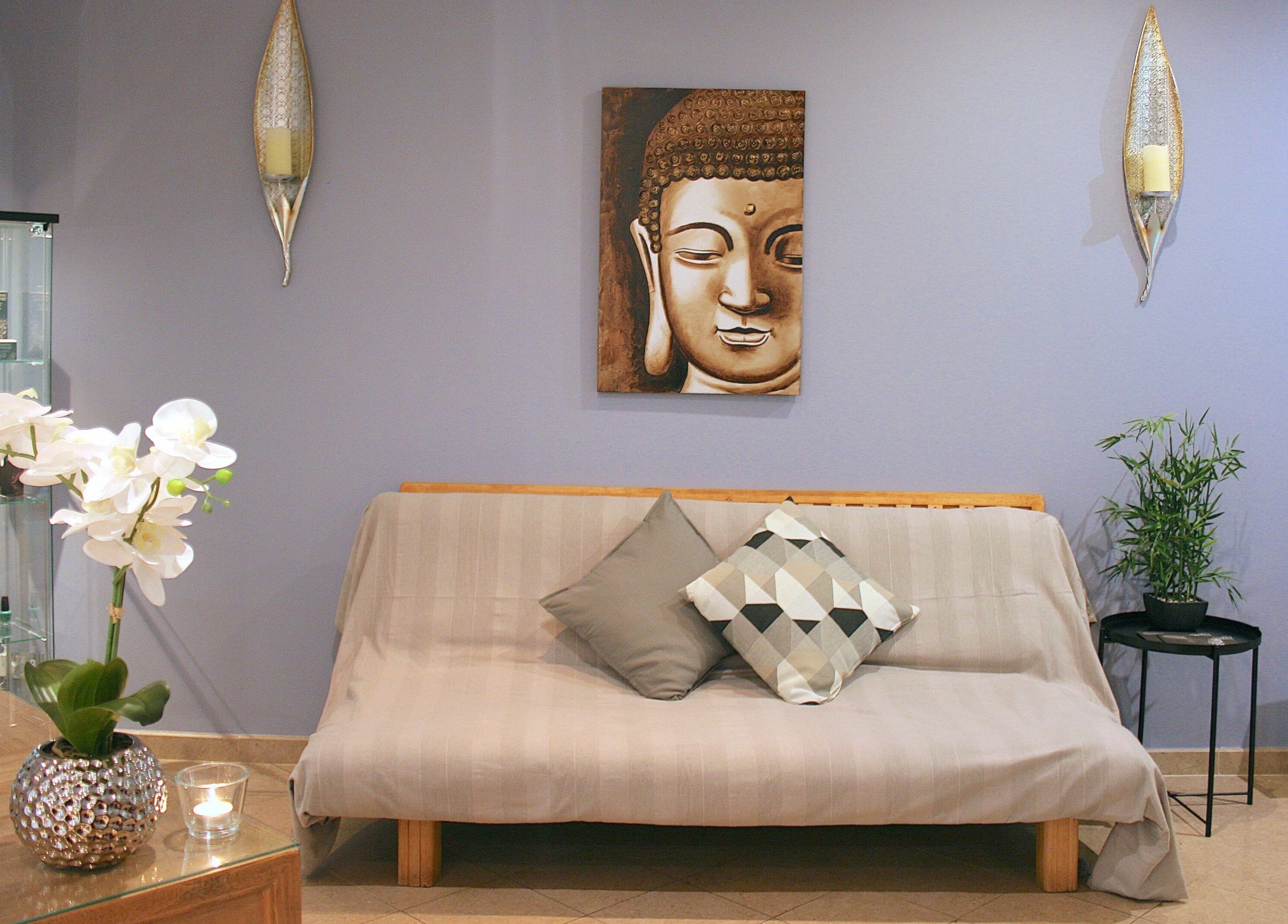 Calm lounge with Buddha art at The Spa at St Giles, Norwich, England, GB.