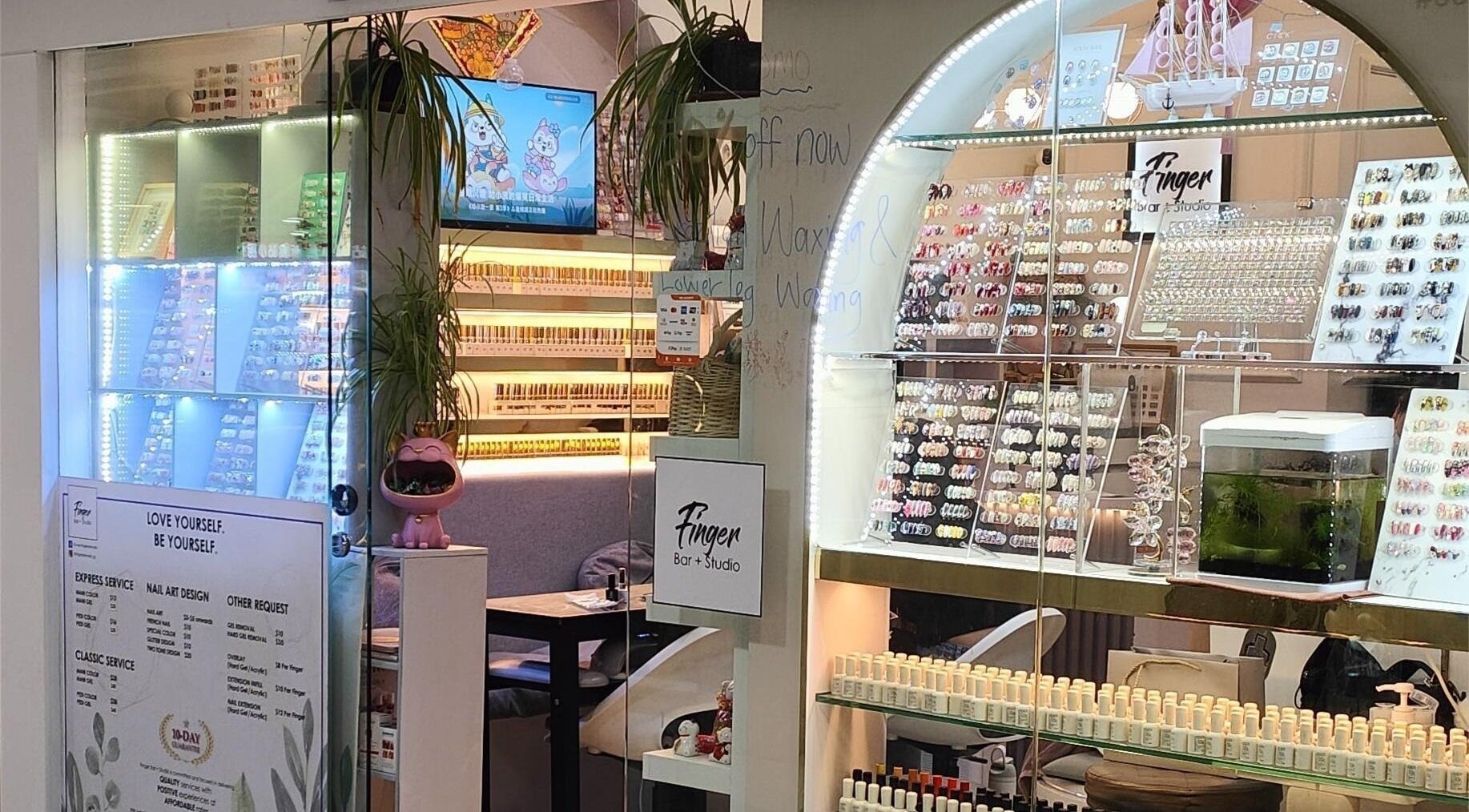 Interior of Finger Bar and Studio showcasing nail designs in Singapore, Singapore, SG.