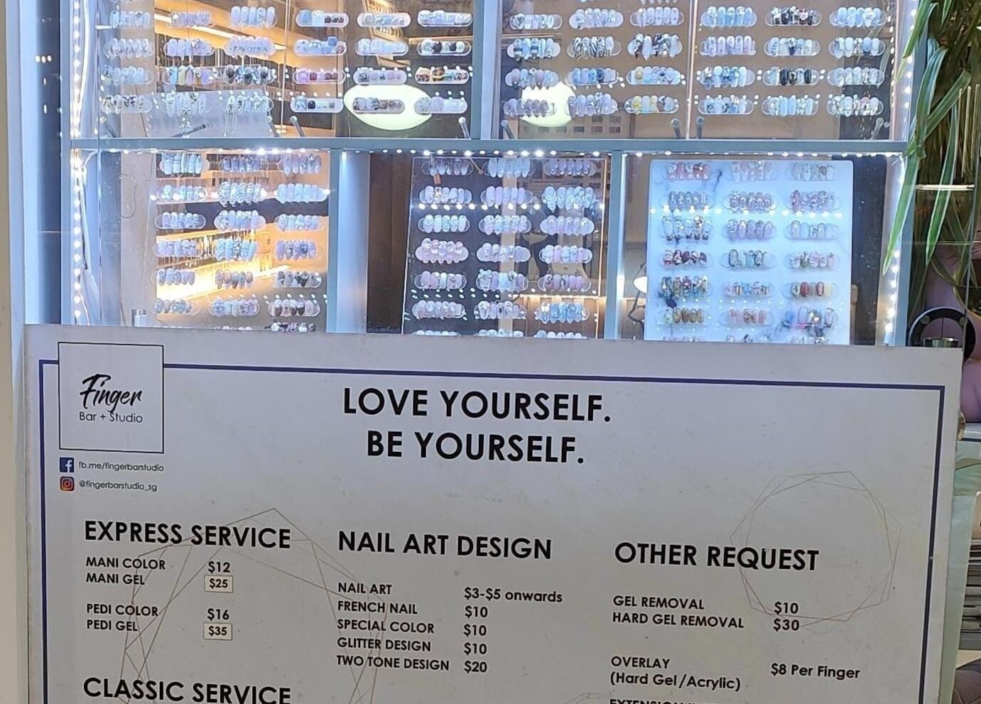 Nail design showcase at Finger Bar and Studio, Singapore, Singapore, SG. Discover elegant nail art options.