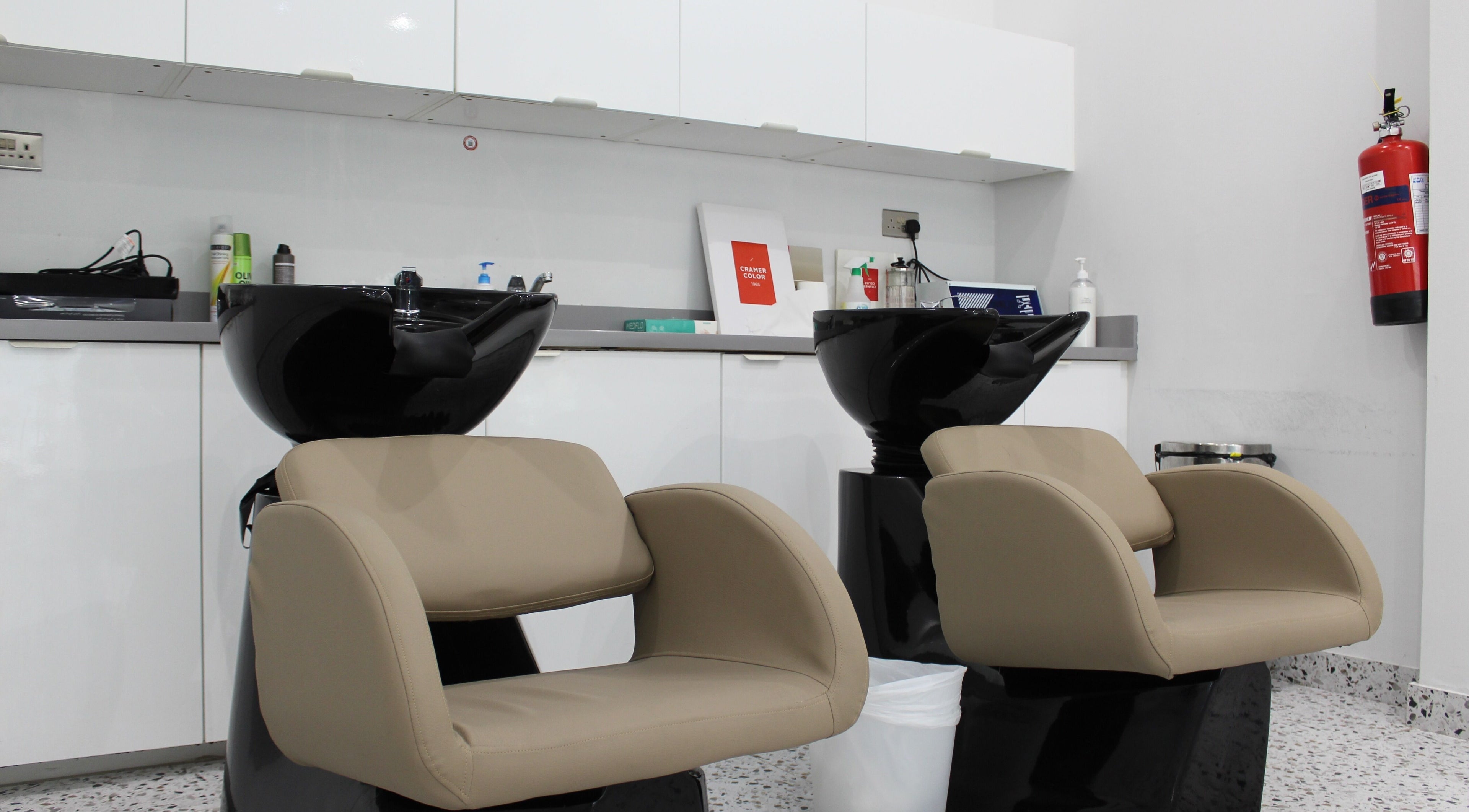 Modern hair wash stations at Seier Shades Salon, Dubai, Dubai, AE.