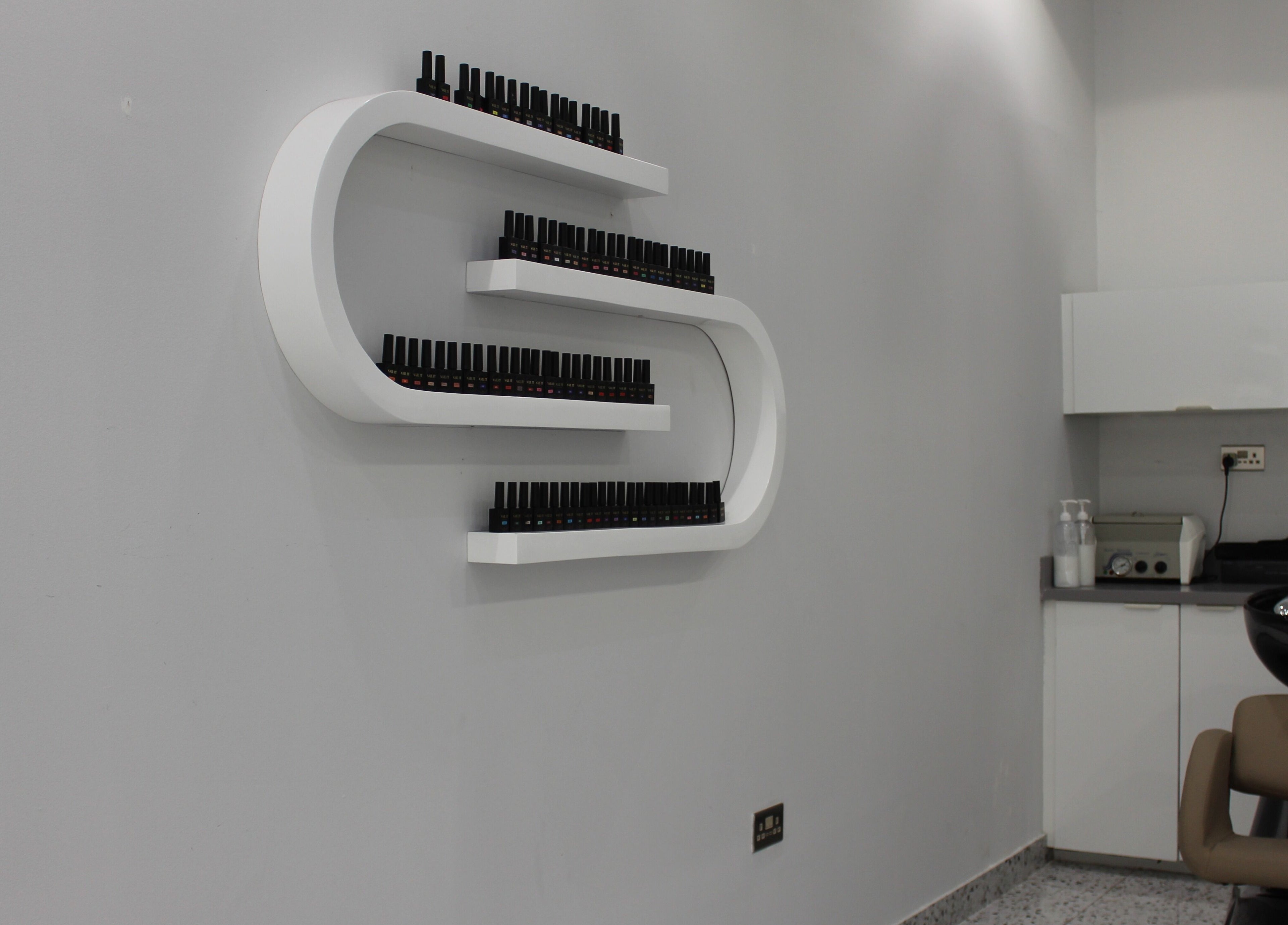 Modern nail polish display at Seier Shades Salon in Dubai, Dubai, AE.