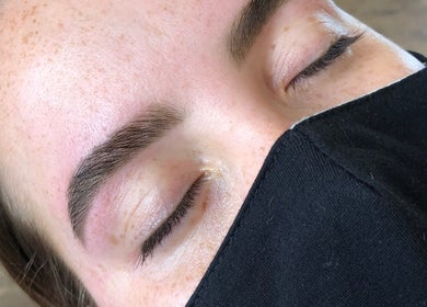 Close-up of expertly shaped brows at Kath Mulhall Brows, Dublin, County Dublin, IE.