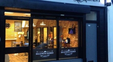 Chic exterior of Ballymena Barber Company in Ballymena, Northern Ireland, GB showcasing a welcoming vibe.