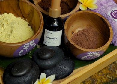 Yogi Spa in Bali showcases serene spa essentials with natural ingredients and soothing elements.
