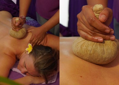 Herbal compress massage at Yogi Spa, Bali, Bali, ID, offering relaxation and rejuvenation.