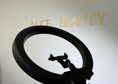 Interior of Alice Beauty in Huddersfield, England, GB featuring a professional ring light setup.