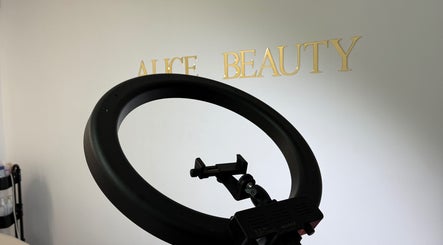 Interior of Alice Beauty in Huddersfield, England, GB featuring a professional ring light setup.