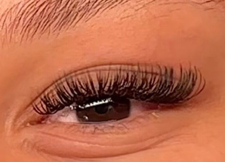 Close-up of eyelash extensions at Slayed by NHI, Glen Mills, Pennsylvania, US.