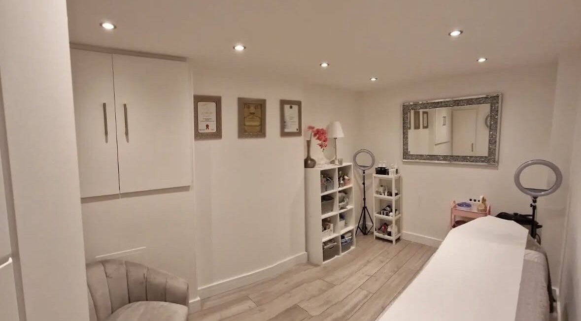 Chic interior of Selina Young Beauty, Apperly Bridge, England, GB with soft lighting and elegant decor.