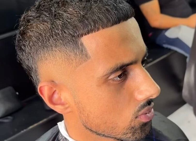 Close-up of stylish haircut at 5 Star Barbers - Jay in Erith, England, GB.