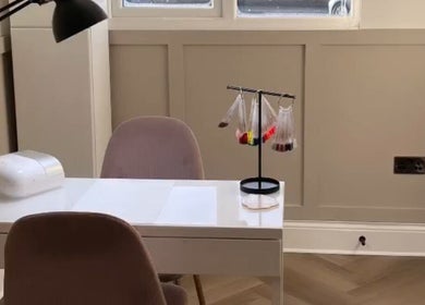 Chic nail station at By Melanie in Solihull, England, GB with stylish decor.