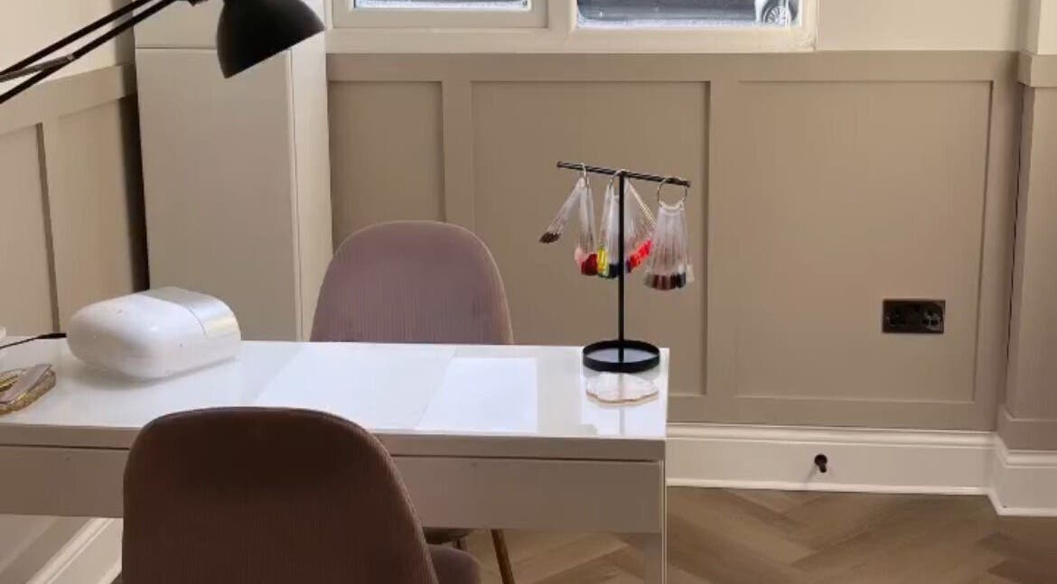 Chic nail station at By Melanie in Solihull, England, GB with stylish decor.