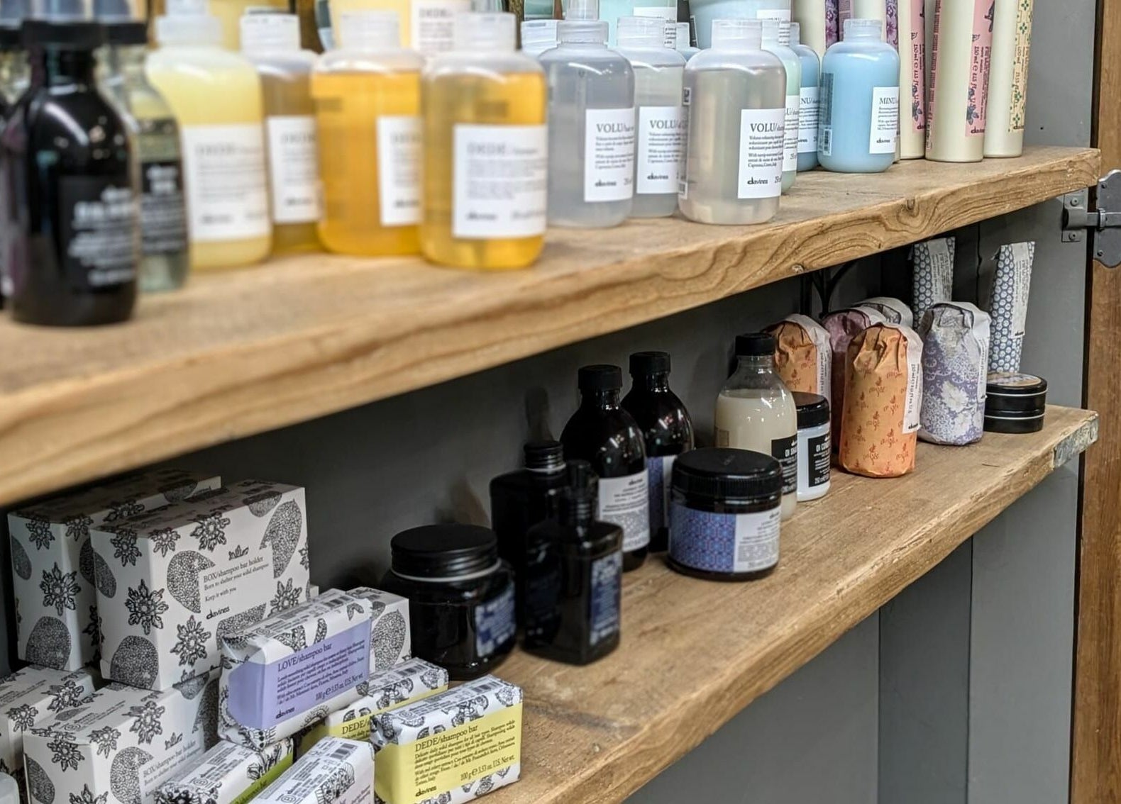 Elegant display of luxury hair products at The Mane House, Biddenden, England, GB.