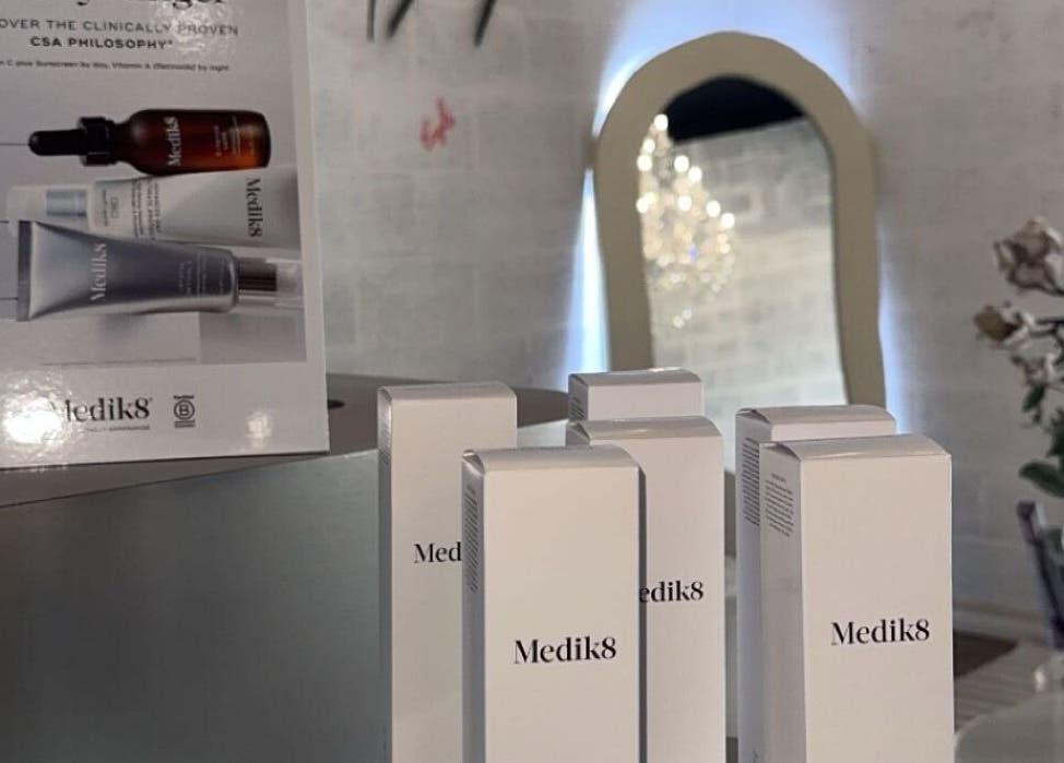 Epidermis at The Aesthetique Co in Panania, NSW features a refined Medik8 skincare product display.