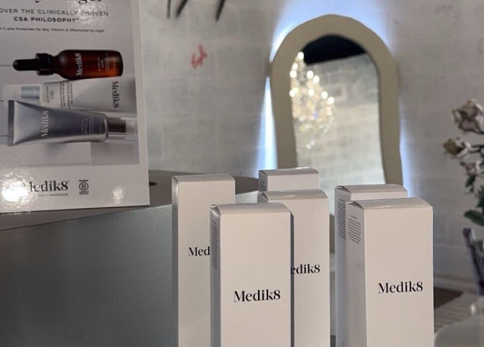 Epidermis at The Aesthetique Co in Panania, NSW features a refined Medik8 skincare product display.