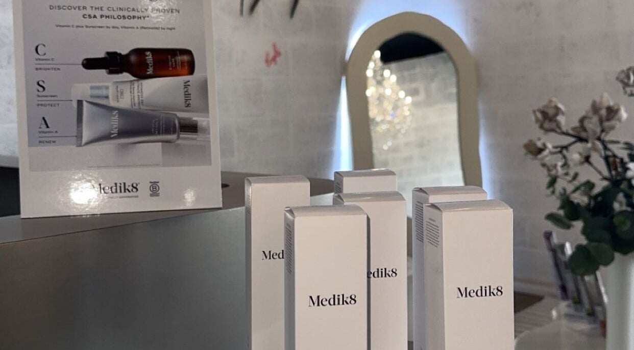 Epidermis at The Aesthetique Co in Panania, NSW features a refined Medik8 skincare product display.