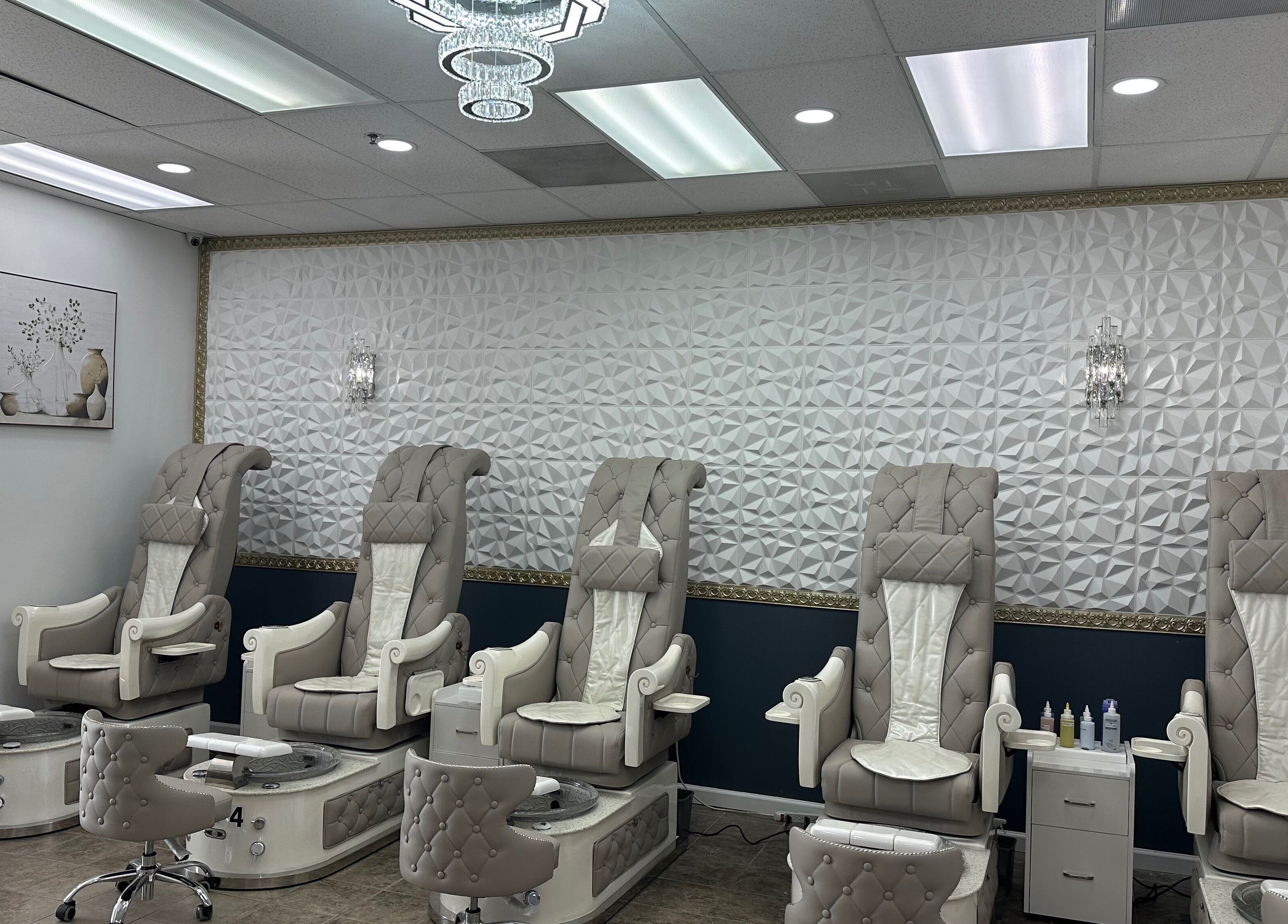 Luxurious pedicure chairs at Nail Studio, Tega Cay, South Carolina, US.