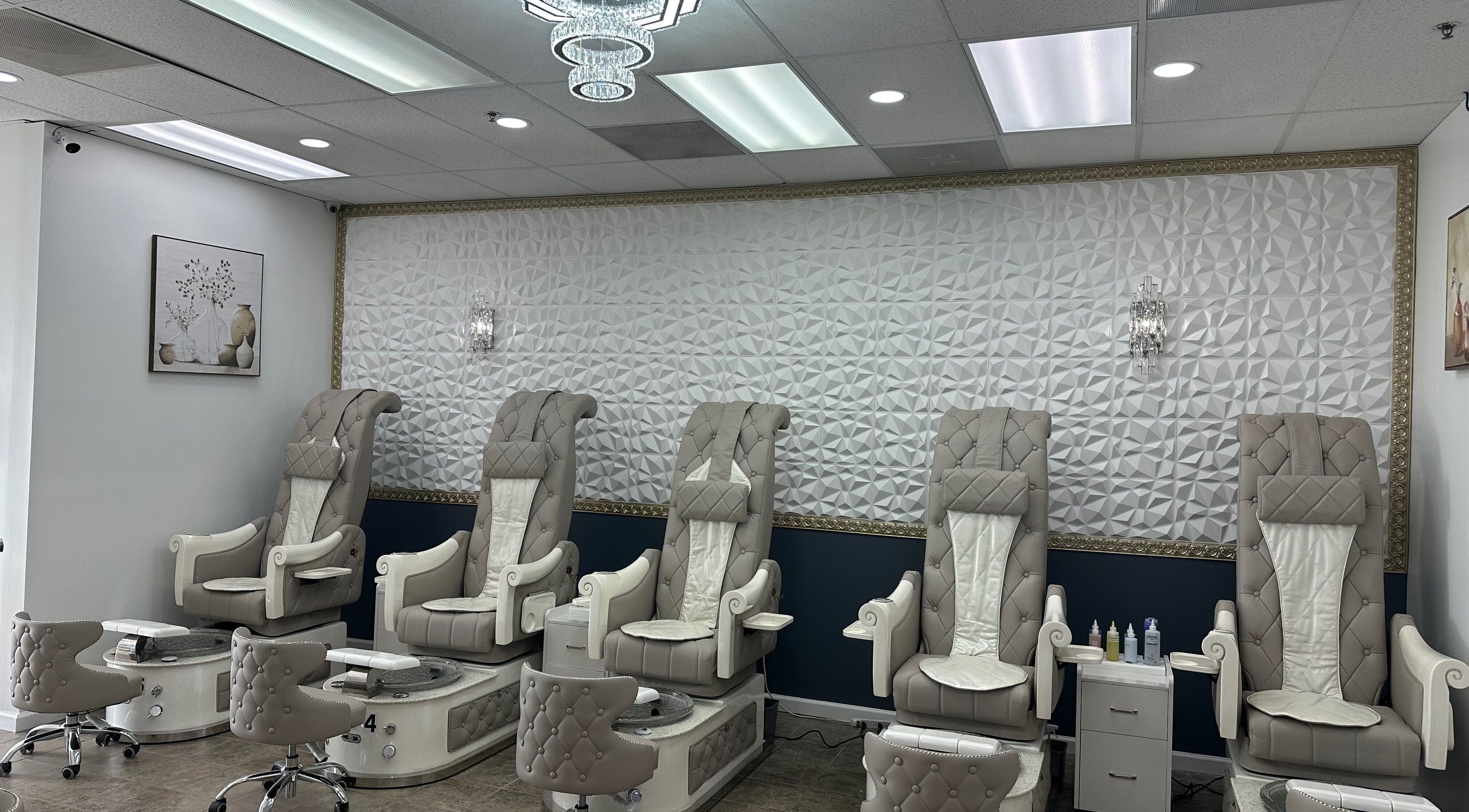 Luxurious pedicure chairs at Nail Studio, Tega Cay, South Carolina, US.