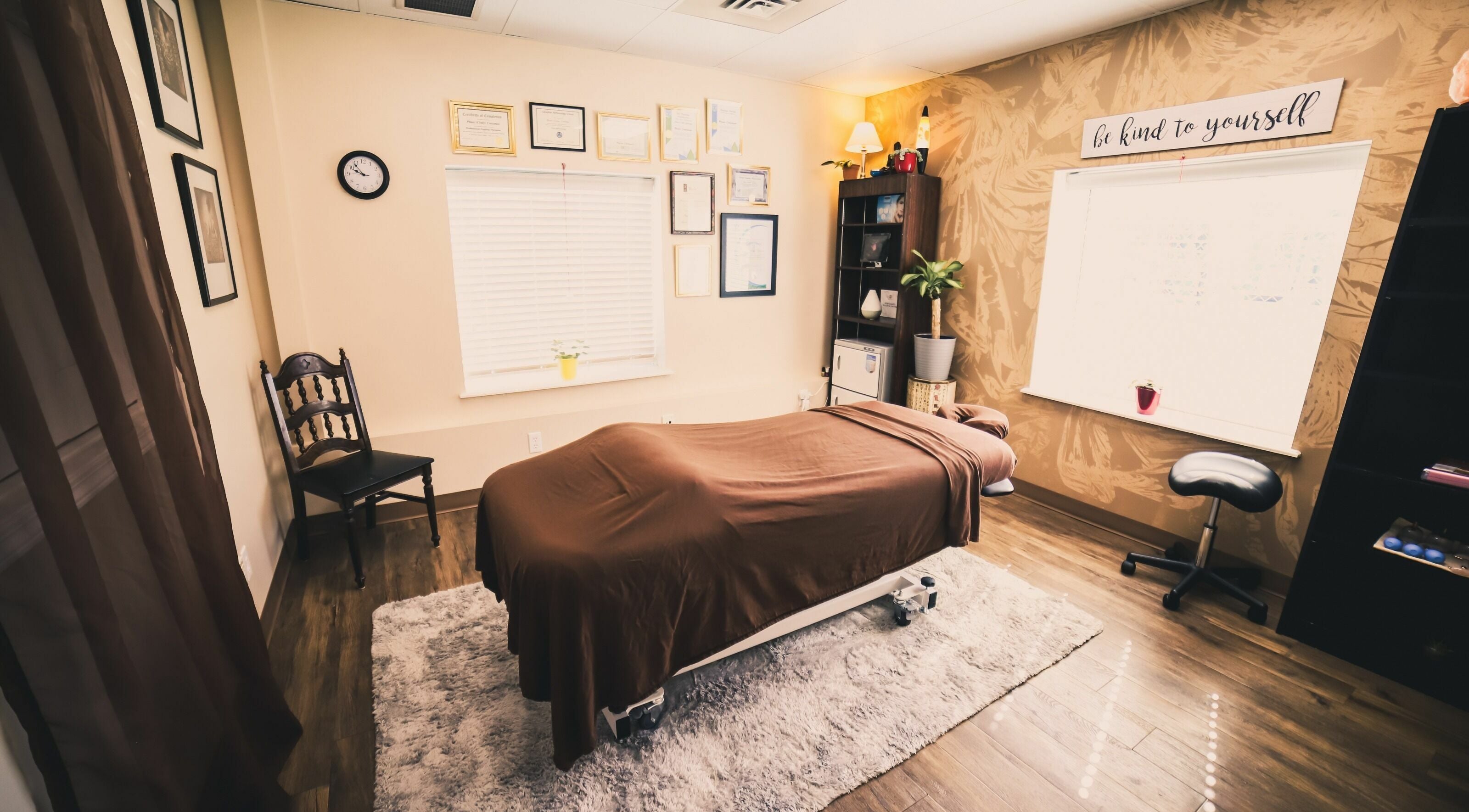 Tranquil therapy room at Wisdom Health Holistic Wellness Center, Wainwright, Alberta, CA.