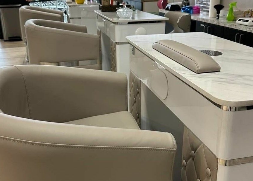 Elegant nail salon interior at Golden Honey Nails and Spa, Parma Heights, Ohio, US.