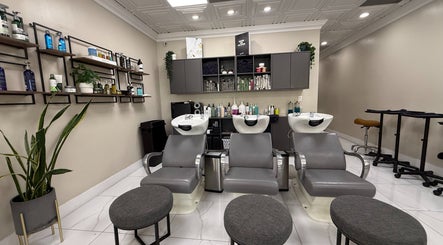 Modern salon interior with sleek wash stations at Fios Beauty, Miami, Florida, US.