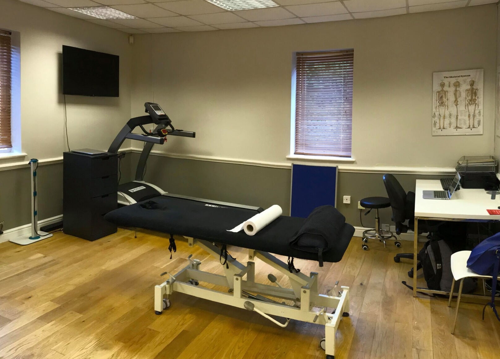 Rehabilitation room at M20 Health & Performance, featuring equipment and workspace in Manchester, England, GB.