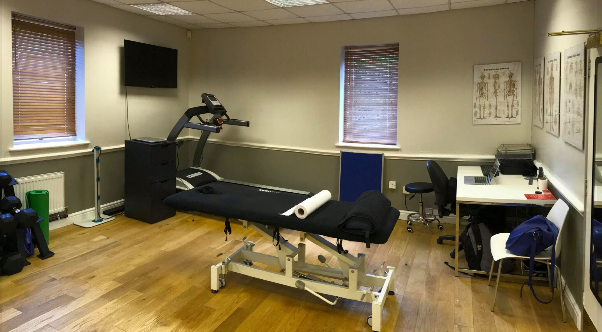 Rehabilitation room at M20 Health & Performance, featuring equipment and workspace in Manchester, England, GB.