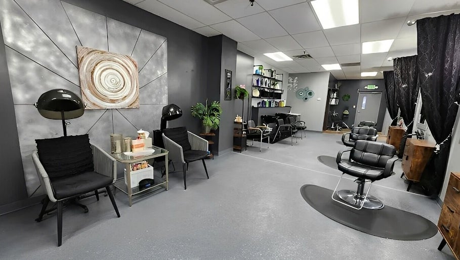 Modern salon interior at Salon 360 Indy, Indianapolis, Indiana, US with stylish chairs and decor.
