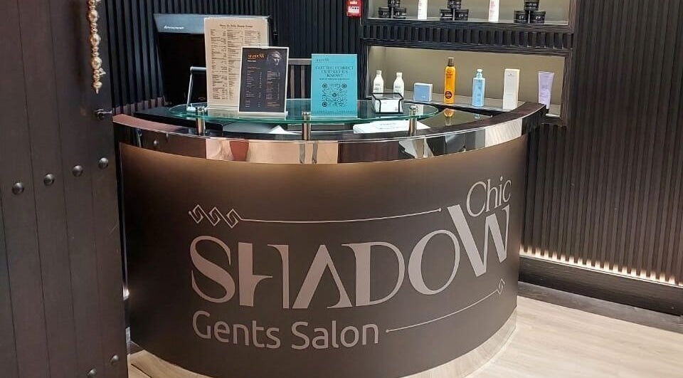 Reception at Shadow Chic Gents salon in Dubai, Dubai, AE showcasing a modern, stylish front desk.