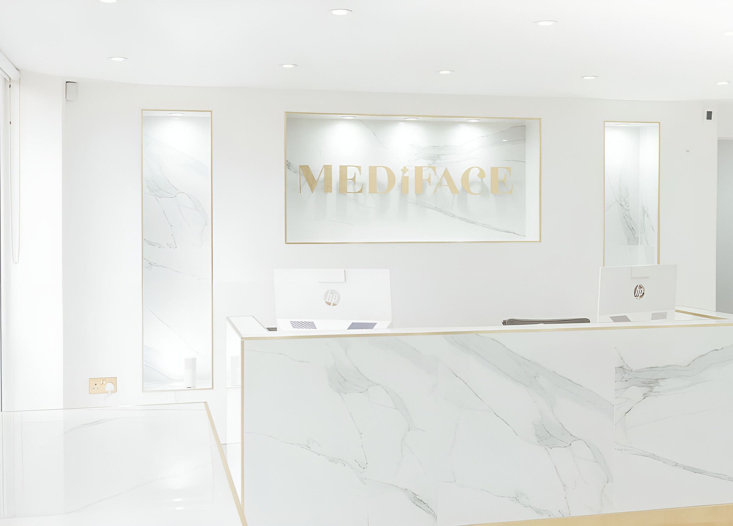 Mediface Medical Aesthetics and Skin Clinic reception area in Doncaster, England, GB with chic modern design.