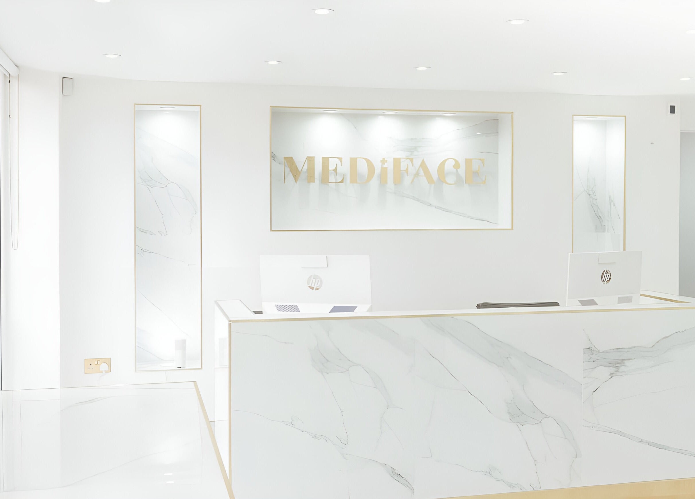 Mediface Medical Aesthetics and Skin Clinic reception area in Doncaster, England, GB with chic modern design.