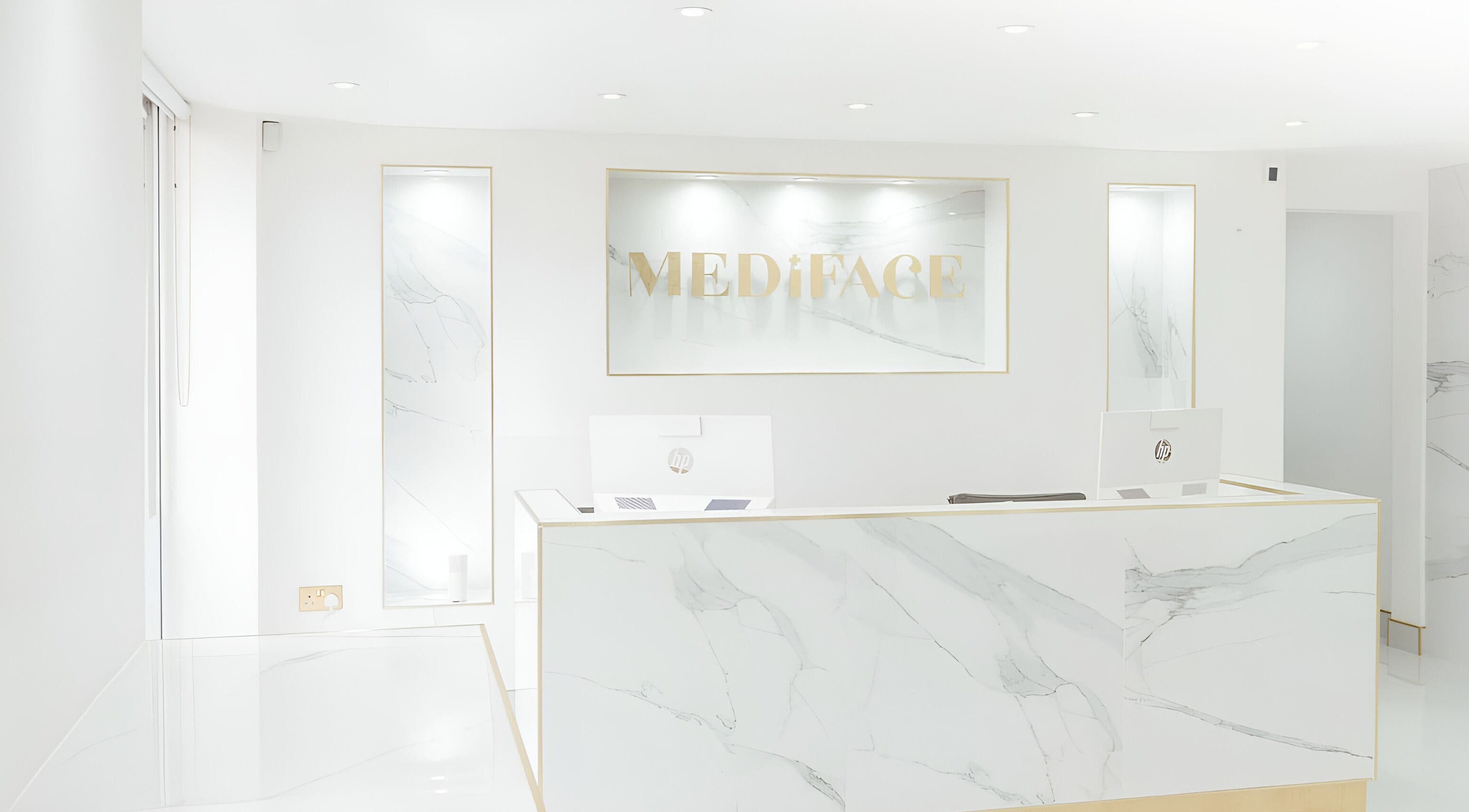 Mediface Medical Aesthetics and Skin Clinic reception area in Doncaster, England, GB with chic modern design.