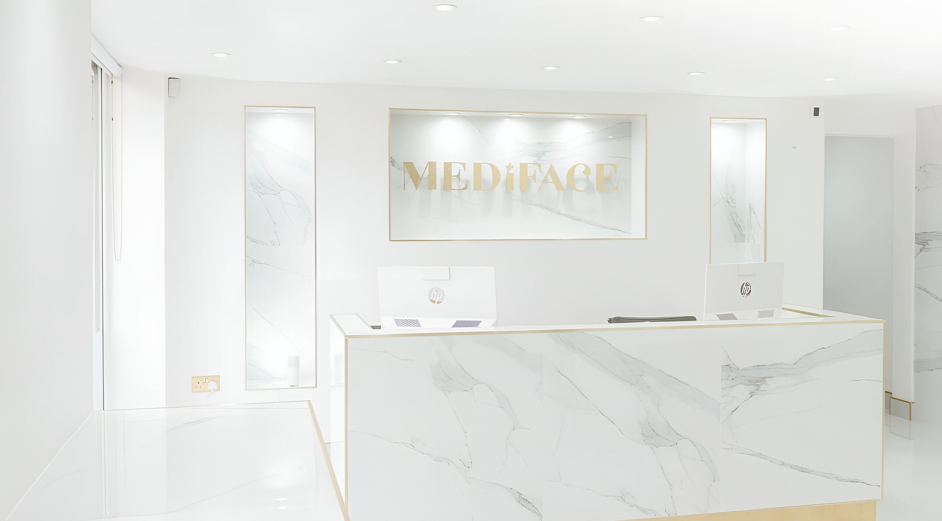 Mediface Medical Aesthetics and Skin Clinic reception area in Doncaster, England, GB with chic modern design.