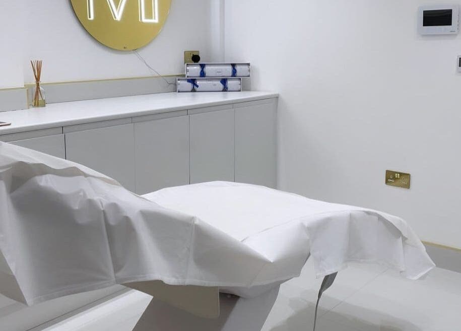 Relaxing treatment room at Mediface Medical Aesthetics and Skin Clinic, Doncaster, England, GB, featuring modern decor.
