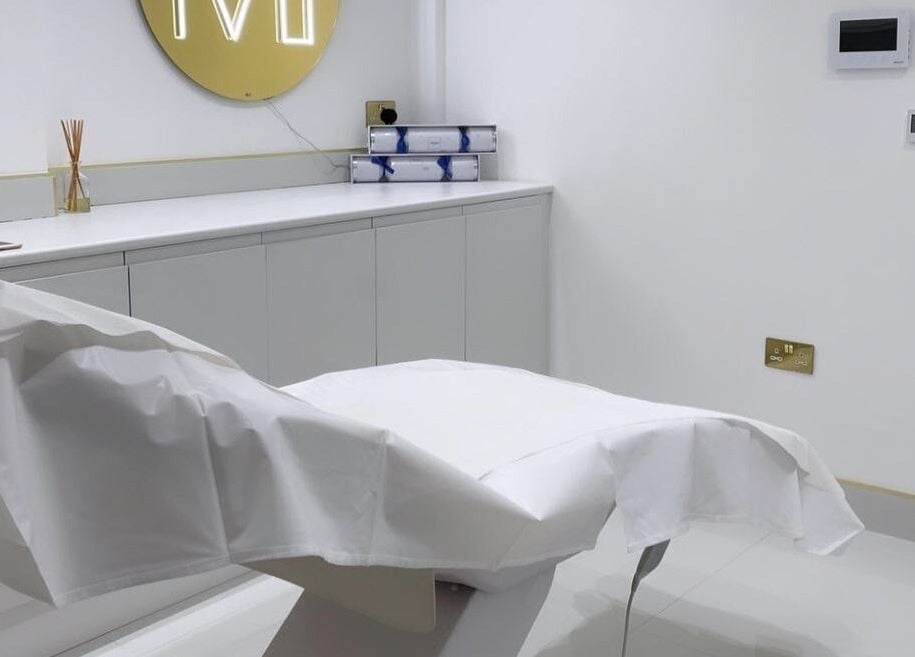 Relaxing treatment room at Mediface Medical Aesthetics and Skin Clinic, Doncaster, England, GB, featuring modern decor.