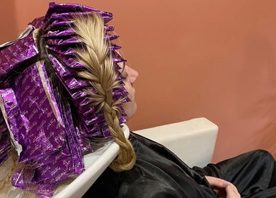 Hair coloring in progress at Rachel French Hairdresser in Sydney, New South Wales, AU.